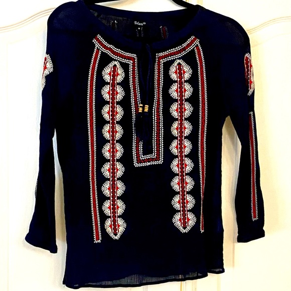 Tolani Blue Embroidered Top - Picture 1 of 10